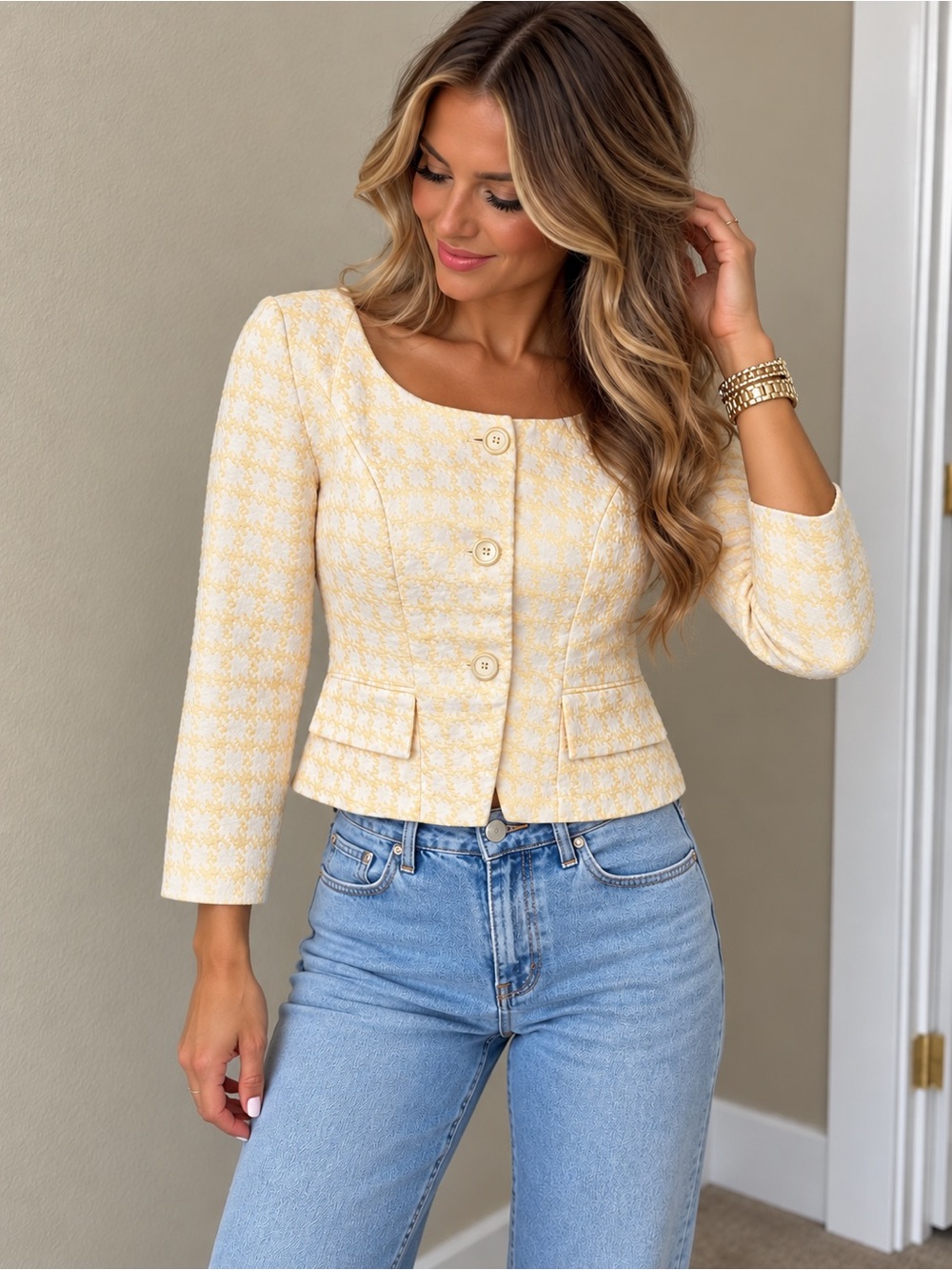 Makie Cropped Blazer in Soft Yellow